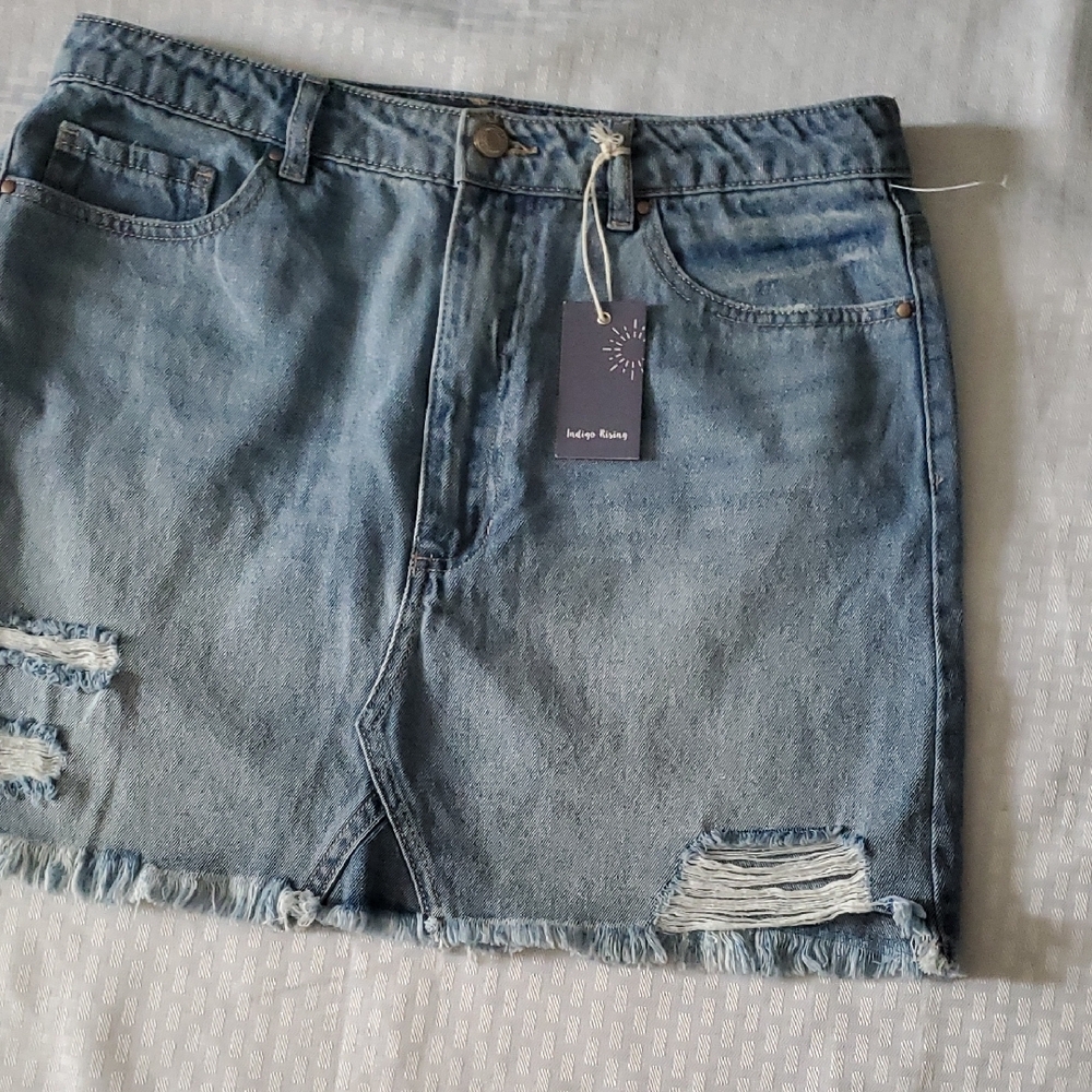 Indigo Rising Blue Mini Distresed Pencil Skirt for Casual Wear - Picture 9 of 11